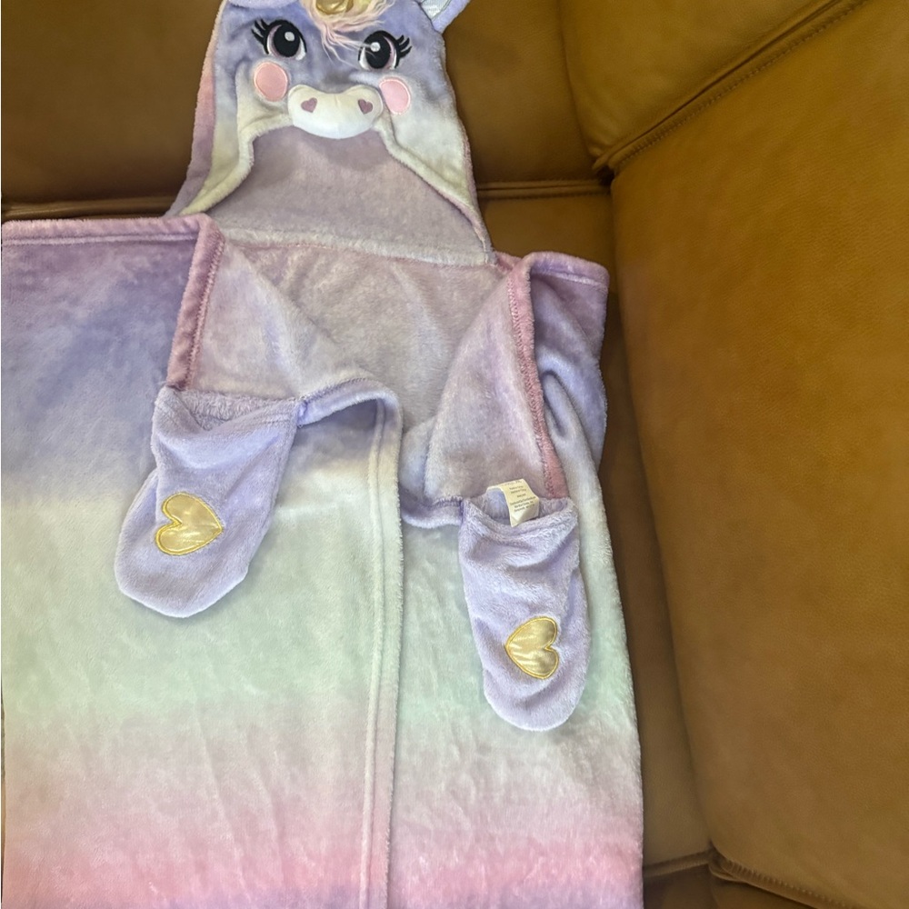 Unicorn Hooded Blanket with Pastel Colors